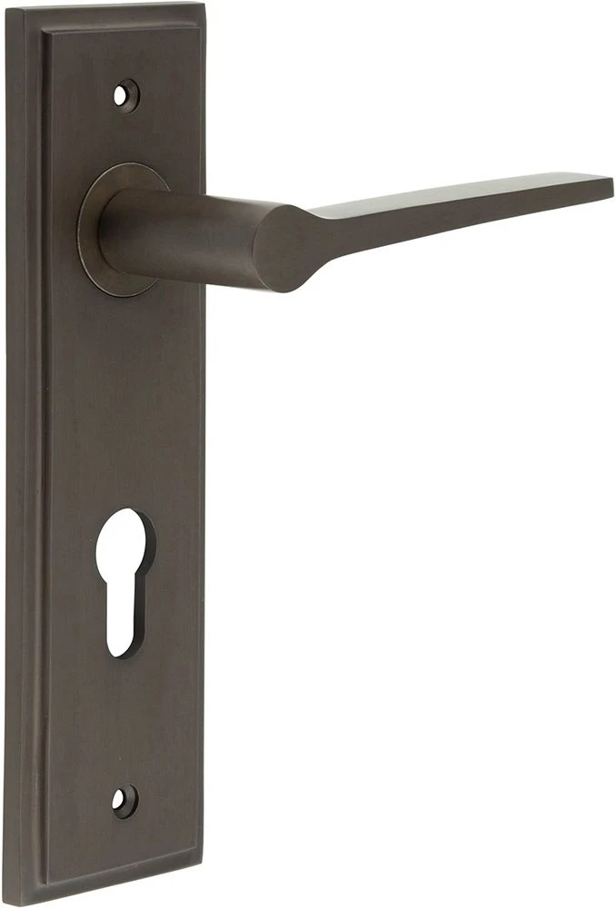 Tappered Pattern Lever Handle On A Large Rectangular Backplate - Dark Bronze (Lacquered) - Image 3