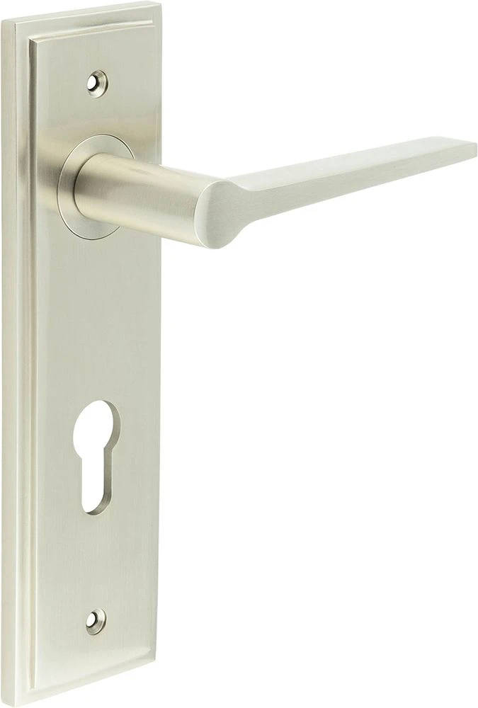 Tappered Pattern Lever Handle On A Large Rectangular Backplate - Satin Nickel - Image 5