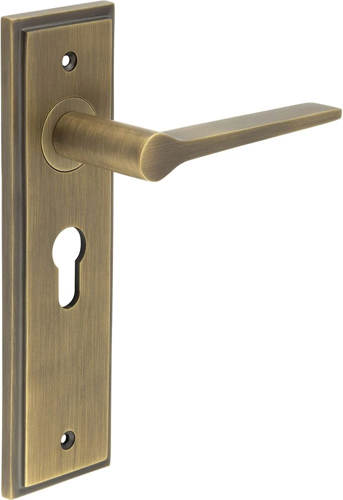 Tappered Pattern Lever Handle On A Large Rectangular Backplate - Antique Brass (Lacquered) - Image 3