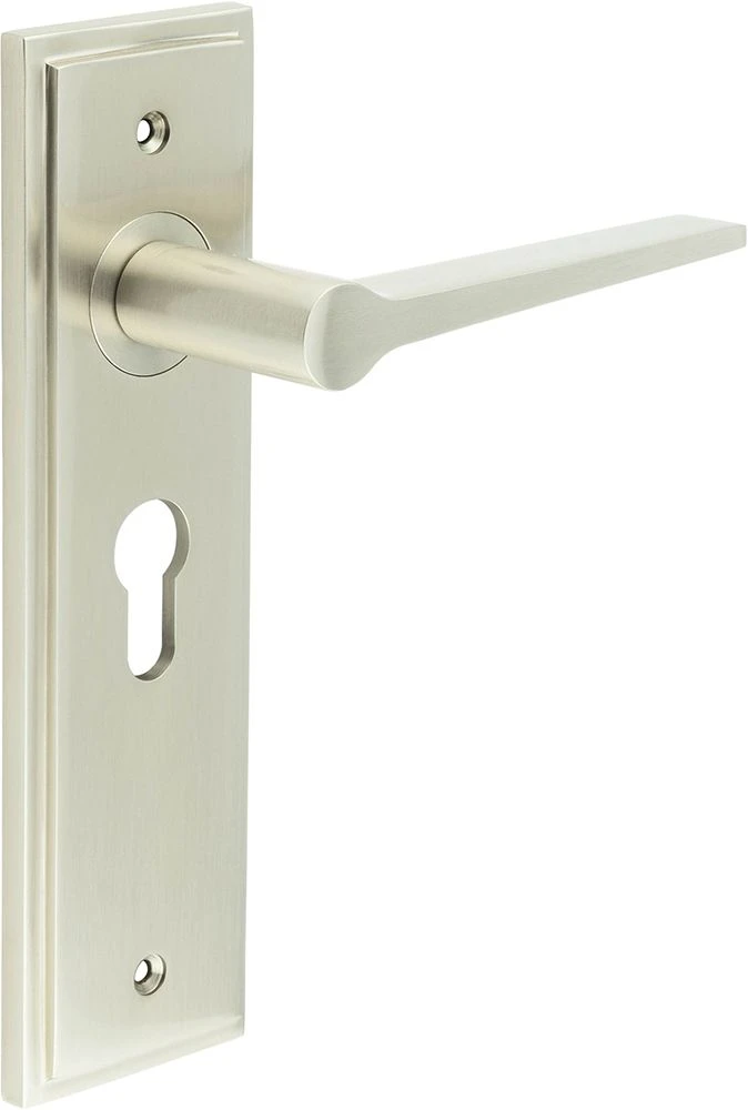 Tappered Pattern Lever Handle On A Large Rectangular Backplate - Satin Nickel - Image 3