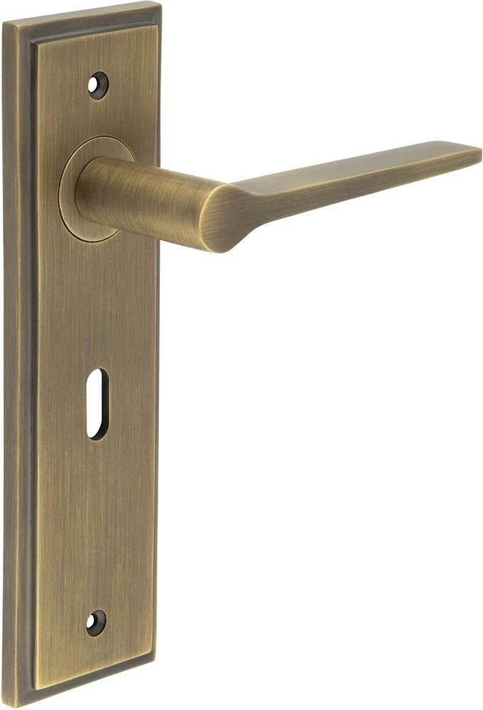 Tappered Pattern Lever Handle On A Large Rectangular Backplate - Antique Brass (Lacquered) - Image 2