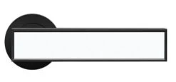 Torino - Round Rose Lever Handles Only - Matt Black - Laminate Glossy White Inlay - Pair