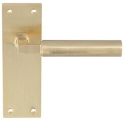 Tubular Lever Door Handles With Square Section Neck On A Minimal Rectangular Backplate - Satin Brass (Lacquered)