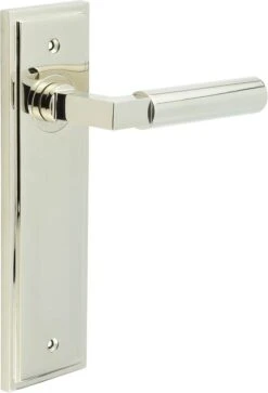 Tubular Pattern Lever Handle On A Large Rectangular Backplate - Polished Nickel