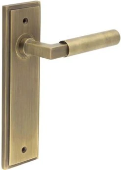 Tubular Pattern Lever Handle On A Large Rectangular Backplate - Antique Brass (Lacquered)