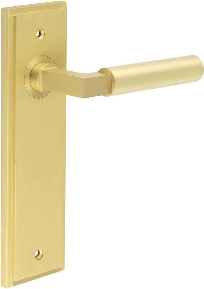 Tubular Pattern Lever Handle On A Large Rectangular Backplate - Satin Brass (Lacquered)