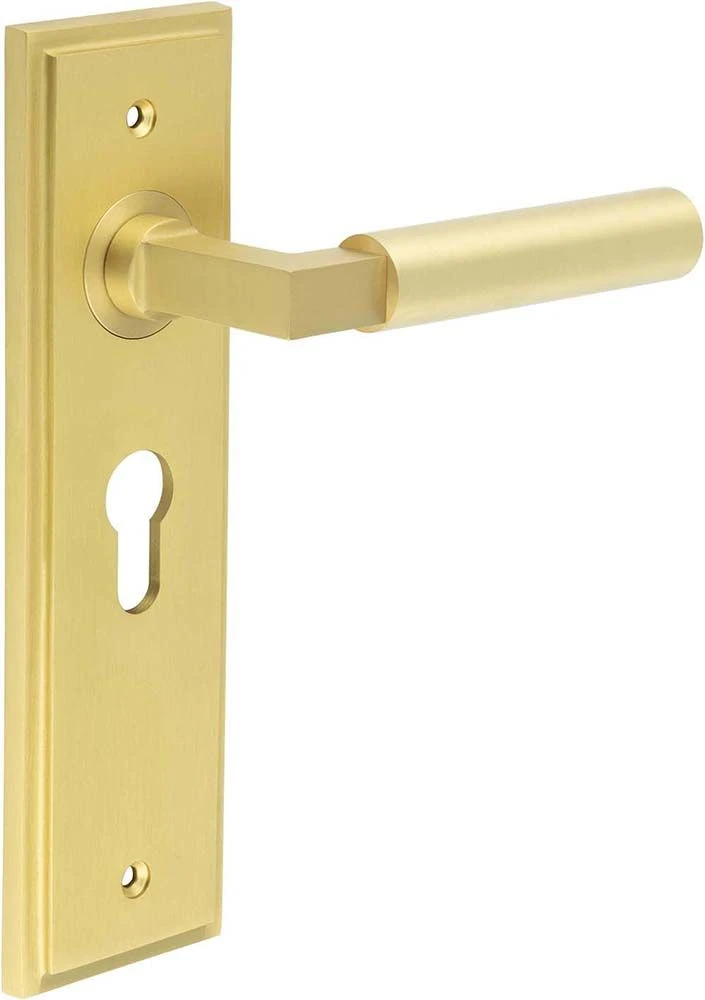 Tubular Pattern Lever Handle On A Large Rectangular Backplate - Satin Brass (Lacquered) - Image 3