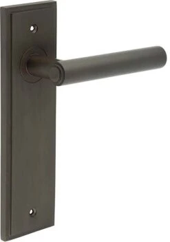 Tubular Pattern Lever Handle With Stepped Ends On A Large Rectangular Backplate - Dark Bronze (Lacquered)