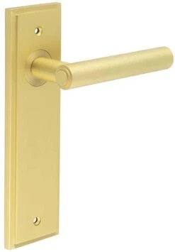 Tubular Pattern Lever Handle With Stepped Ends On A Large Rectangular Backplate - Satin Brass (Lacquered)
