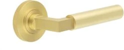 Tubular Pattern Lever Handles With Knurled Round Rose - Suitable For Use With FD30 / FD60 Fire Doors - Satin Brass (Lacquered)