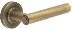 Tubular Pattern Lever Handles With Stepped Ends On Knurled Round Rose - Suitable For Use With FD30 / FD60 Fire Doors - Antique Brass (Lacquered)