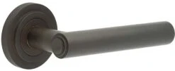 Tubular Pattern Lever Handles With Stepped Ends On Stepped Round Rose - Suitable For Use With FD30 / FD60 Fire Doors - Dark Bronze (Lacquered)