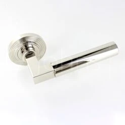 Tubular Pattern Lever Handles With Reeded Round Rose - Suitable For Use With FD30 / FD60 Fire Doors - Polished Nickel