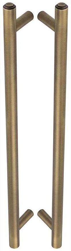 Tubular T Bar Back To Back Pull Handle With Stepped Ends - 513mm Length (425mm Centres) - Antique Brass (Lacquered) - Suitable For Use With FD30 / FD60 Fire Doors
