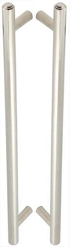 Tubular T Bar Back To Back Pull Handle With Stepped Ends - 513mm Length (425mm Centres) - Polished Nickel - Suitable For Use With FD30 / FD60 Fire Doors