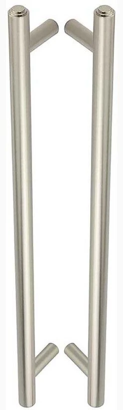 Tubular T Bar Back To Back Pull Handle With Stepped Ends - 513mm Length (425mm Centres) - Satin Nickel - Suitable For Use With FD30 / FD60 Fire Doors