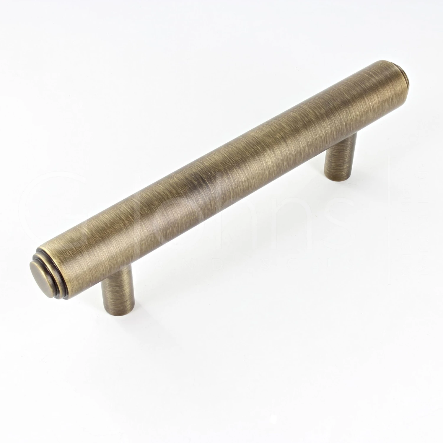 Tubular T Bar Cabinet Pull Handle With Stepped Ends With Optional Base Rose - Antique Brass (Lacquered) - Image 2