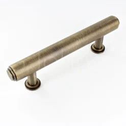 Tubular T Bar Cabinet Pull Handle With Stepped Ends With Optional Base Rose - Antique Brass (Lacquered)