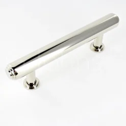 Tubular T Bar Cabinet Pull Handle With Stepped Ends With Optional Base Rose - Polished Nickel