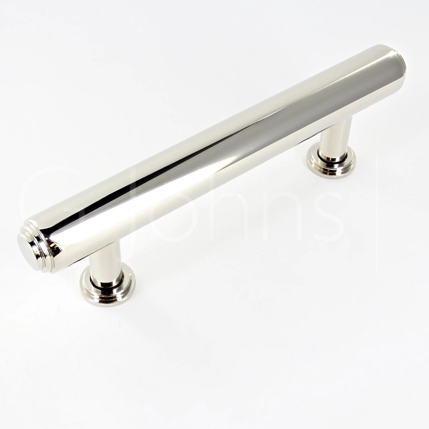 Tubular T Bar Cabinet Pull Handle With Stepped Ends With Optional Base Rose - Polished Nickel