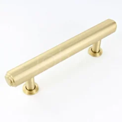 Tubular T Bar Cabinet Pull Handle With Stepped Ends With Optional Base Rose - Satin Brass (Lacquered)