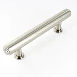 Tubular T Bar Cabinet Pull Handle With Stepped Ends With Optional Base Rose - Satin Nickel