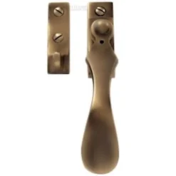 Spoon End Design - Locking Wedge Pattern Window Fastener - Antique Brass (Gloss Lacquered)