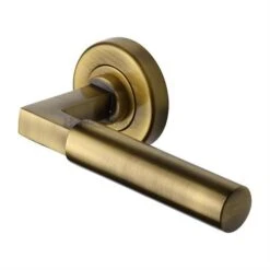 Bauhaus Round Rose Lever Handles - Antique Brass (Gloss Lacquered)