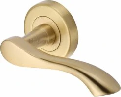 Algarve - Round Rose Lever Handles Only - Satin Brass (Lacquered)