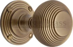 Reeded Mortice Knobs - Antique Brass (Gloss Lacquered)