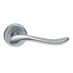 Verdun Round Rose Lever Handles - Satin Chrome - Suitable For Use With FD30 / FD60 Fire Doors