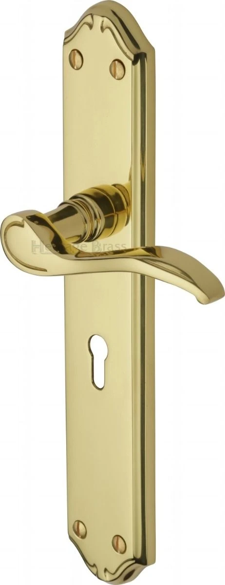 Verona Lever Door Handles On A Long Backplate - Polished Brass (Lacquered)