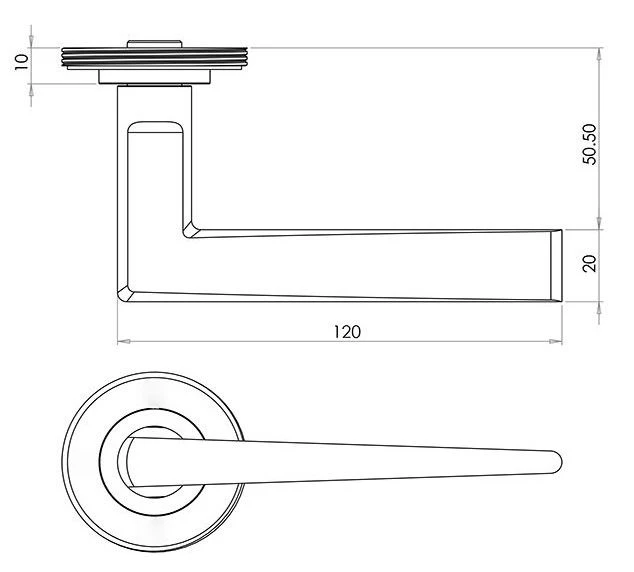 Wedge Pattern Lever Handles With Reeded Round Rose - Suitable For Use With FD30 / FD60 Fire Doors - Satin Nickel - Image 2