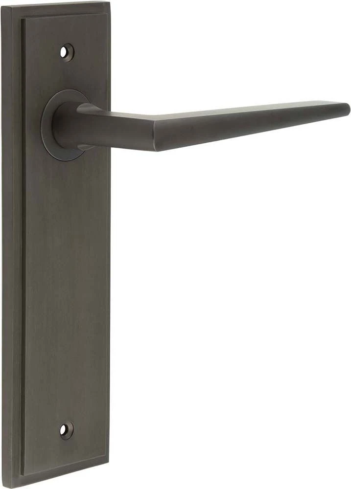Wedge Pattern Lever Handle On A Large Rectangular Backplate - Dark Bronze (Lacquered)