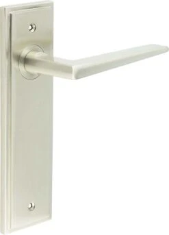 Wedge Pattern Lever Handle On A Large Rectangular Backplate - Satin Nickel