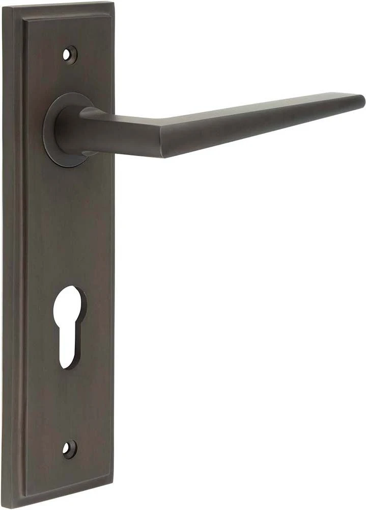Wedge Pattern Lever Handle On A Large Rectangular Backplate - Dark Bronze (Lacquered) - Image 5