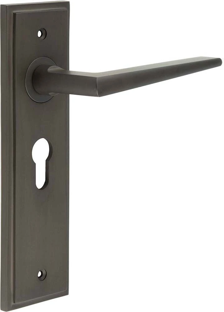 Wedge Pattern Lever Handle On A Large Rectangular Backplate - Dark Bronze (Lacquered) - Image 3