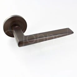 Wedge Pattern Lever Handles With Reeded Round Rose - Suitable For Use With FD30 / FD60 Fire Doors - Dark Bronze (Lacquered)