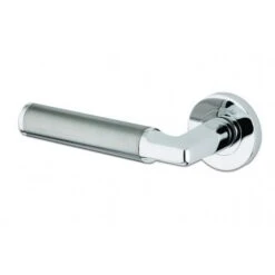 Milan Round Rose Lever Door Handles - Screw On Rose - Polished Chrome/Satin Stainless - Suitable For Use With FD30 / FD60 Fire Doors - Pair