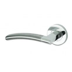 Amalfi Round Rose Lever Door Handles - Screw On Rose - Satin Chrome/Polished Chrome - Suitable For Use With FD30 / FD60 Fire Doors