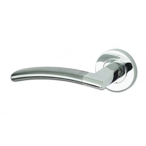 Amalfi Round Rose Lever Door Handles - Screw On Rose - Satin Chrome/Polished Chrome - Suitable For Use With FD30 / FD60 Fire Doors