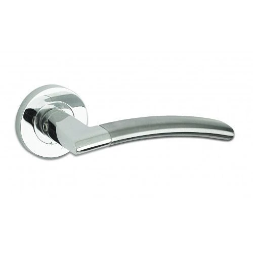 Amalfi Round Rose Lever Door Handles - Screw On Rose - Satin Chrome/Polished Chrome - Suitable For Use With FD30 / FD60 Fire Doors - Image 2