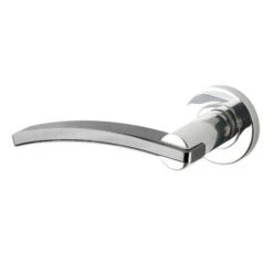 Adria Round Rose Lever Door Handles - Screw On Rose - Satin Chrome/Polished Chrome - Suitable For Use With FD30 / FD60 Fire Doors
