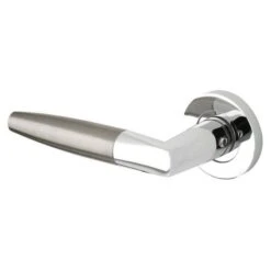 Atlanta Round Rose Lever Door Handles - Screw On Rose - Polished Chrome/Satin Nickel - Suitable For Use With FD30 / FD60 Fire Doors