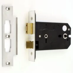 Horizontal Mortice Bathroom Lock - 127mm Or 152mm Deep Case - Polished Stainless Steel