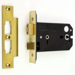 Horizontal Mortice Bathroom Lock - For Use With Door Knobs - 127mm Or 152mm Deep Case - Polished Brass PVD Plated